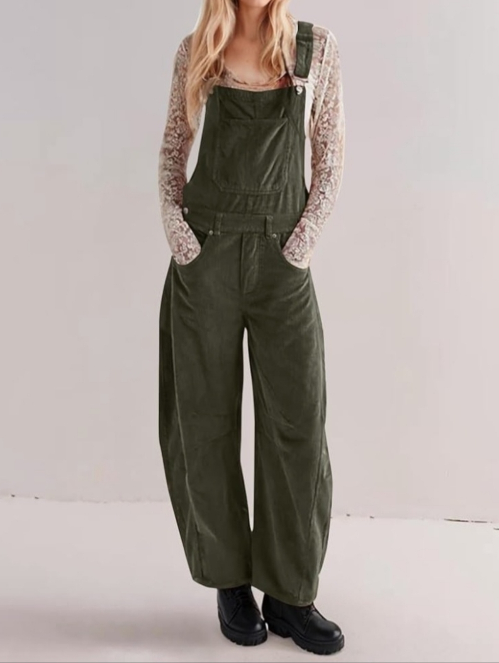 Corduroy Overalls Adjustable Straps Cute Baggy Barrel Bib Overalls - Picture 3 of 11